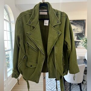 Free People Rebel Knit Oversized Moto Jacket – Olive – Size S – NWT